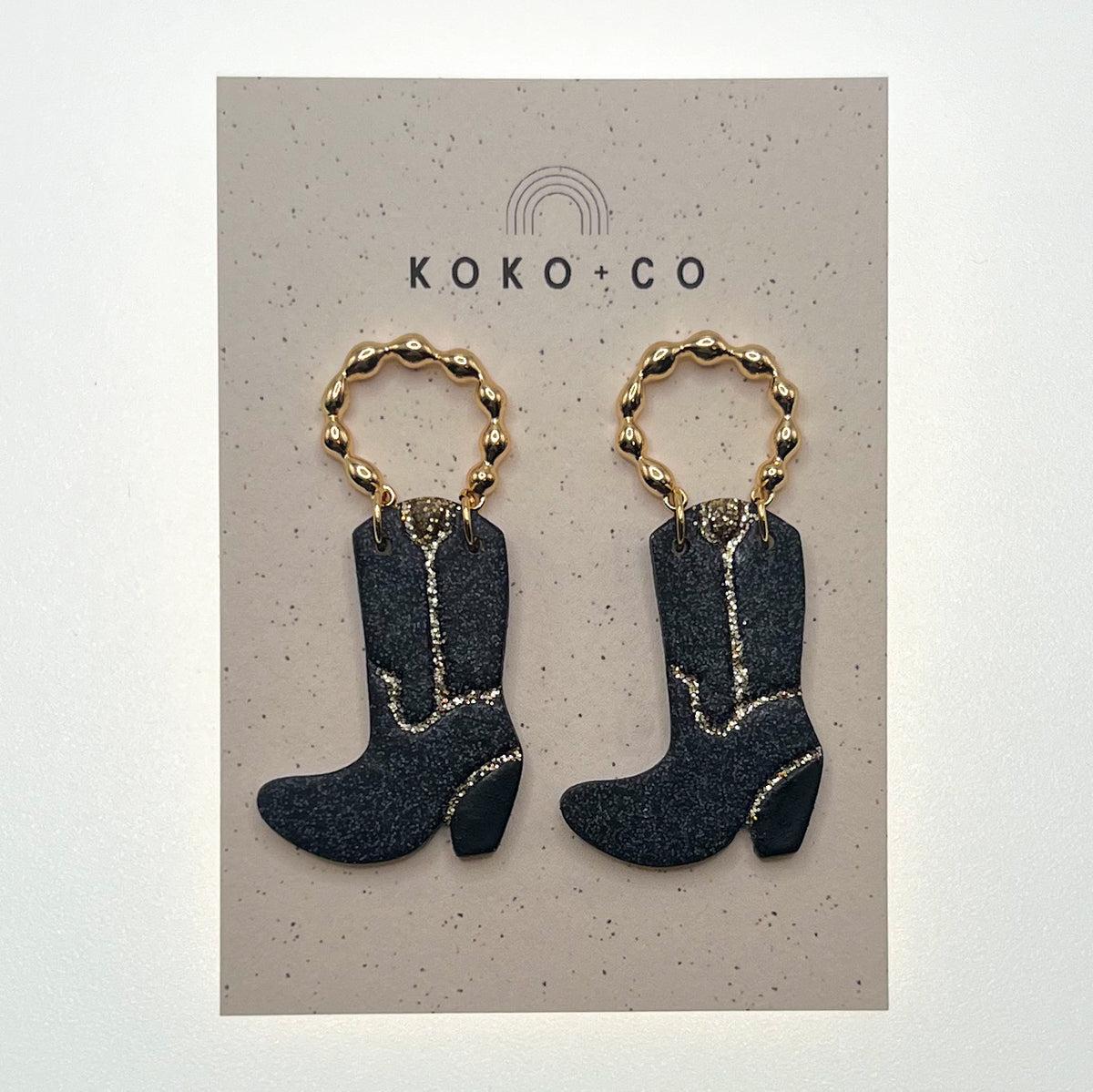 Cowgirl Boot Earrings in Black and Gold