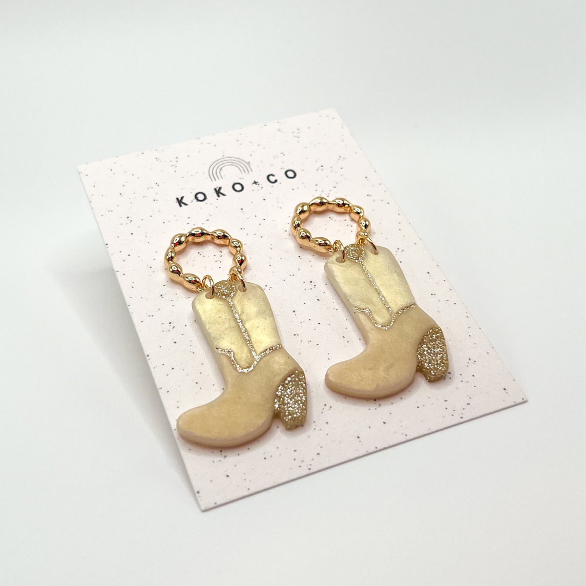 Cowgirl Boot Earrings in Cream and Pearl