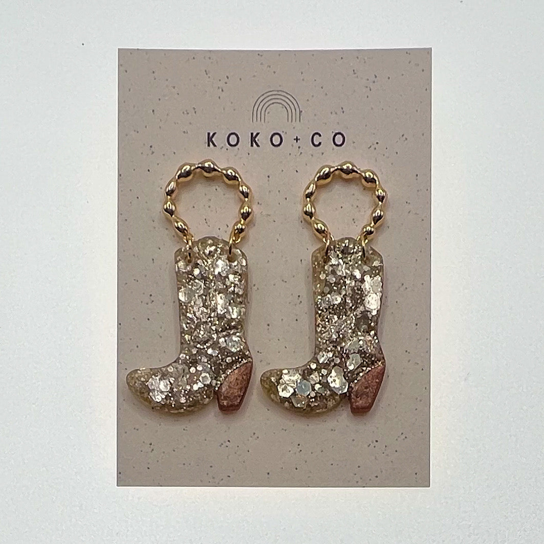 Cowgirl Boot Earrings in Luxury Gold