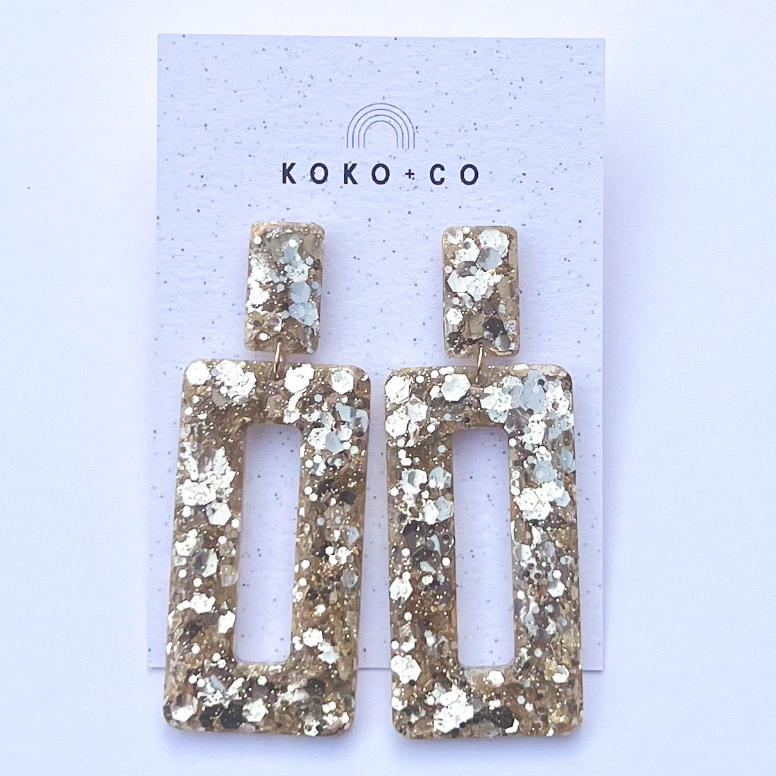 Rectangle Dangle Earrings in Luxury Gold