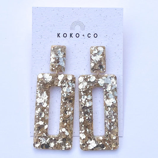 Rectangle Dangle Earrings in Luxury Gold