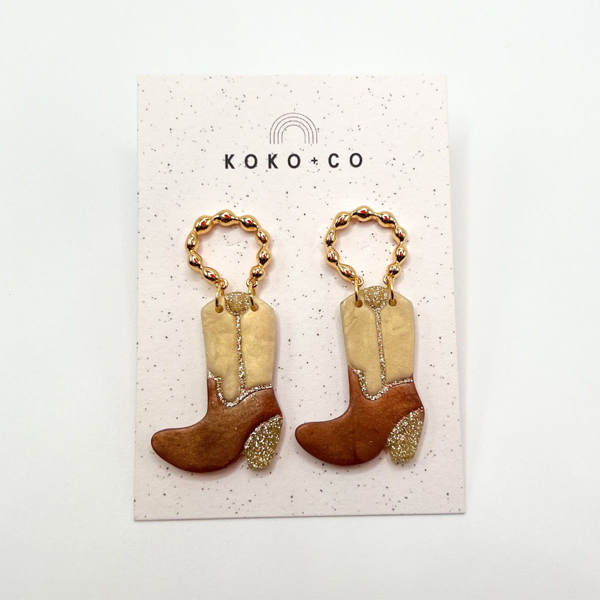 Cowgirl Boot Earrings in Brown and Cream